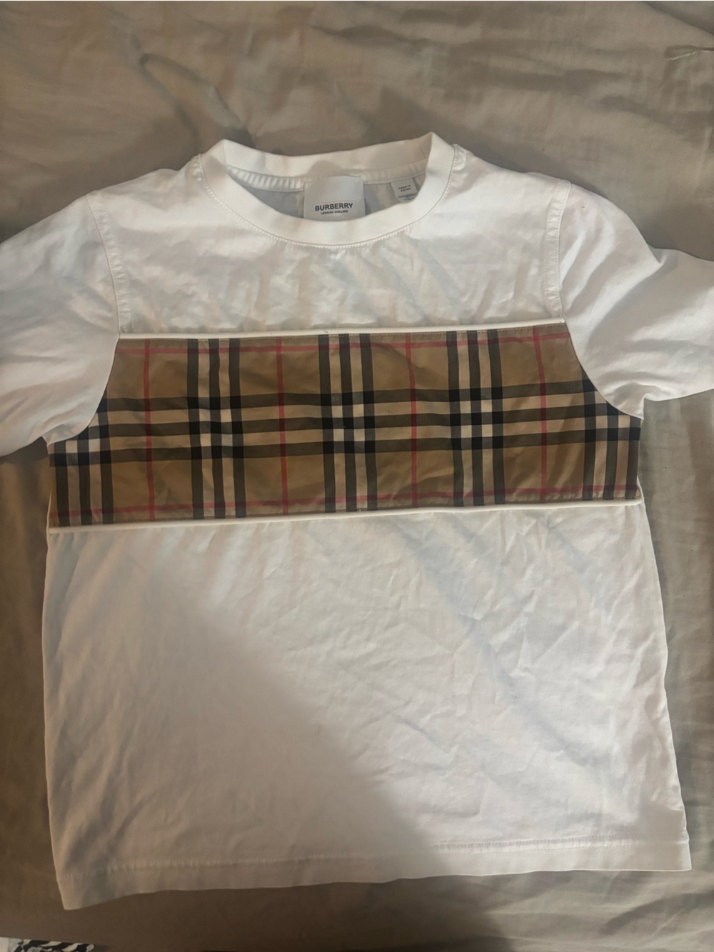 Burberry White Tee with Iconic Beige Check Panel